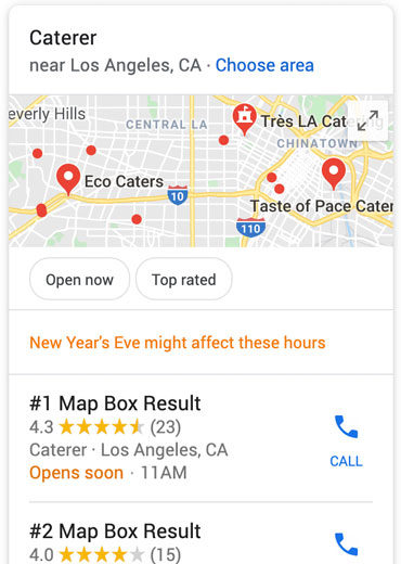 Map box local search results