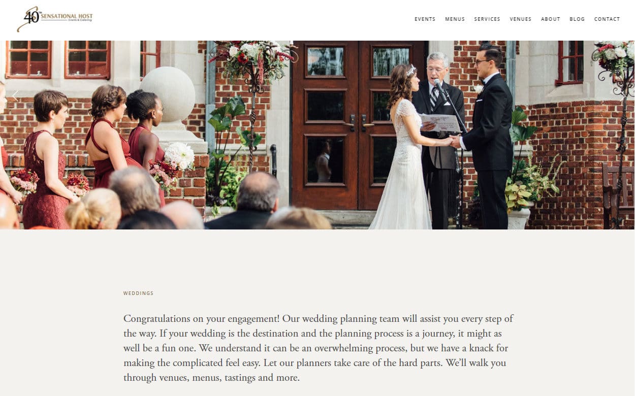 Sensational Host Events & Catering's website - wedding page