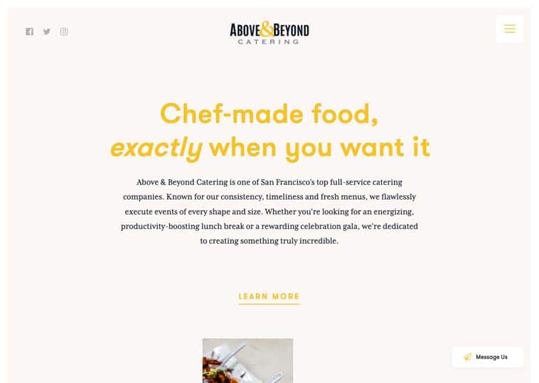 Above & Beyond Catering website screenshot