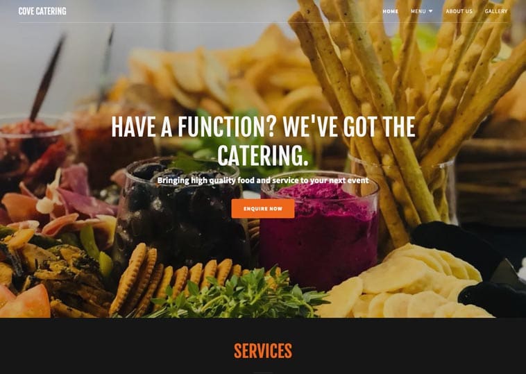 Cove Catering website screenshot