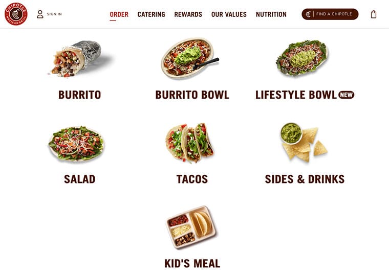 Chipotle website screenshot