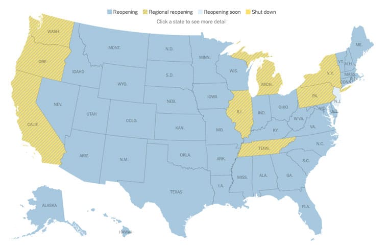 Coronavirus state reopening map