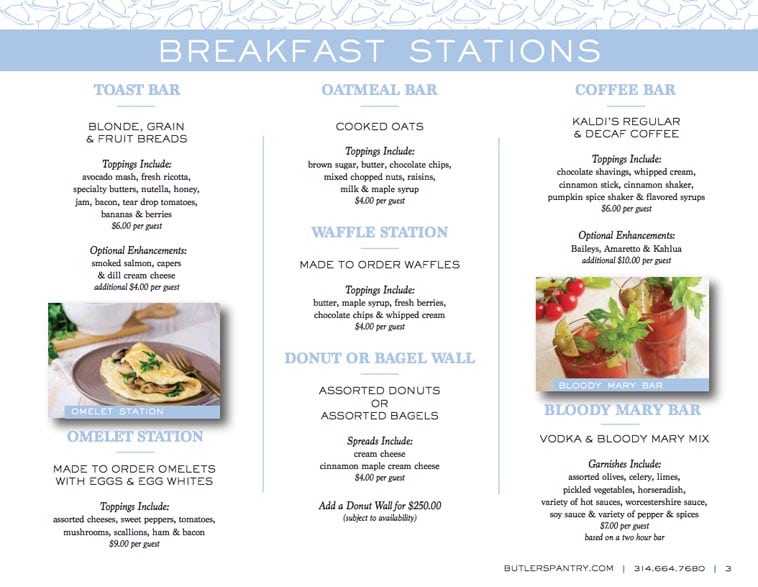 Butler's Pantry breakfast catering menu design