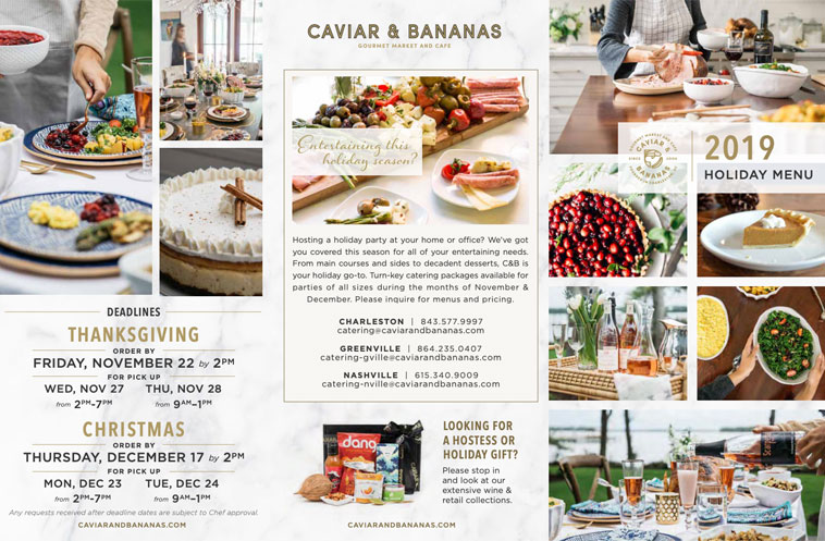 Caviar and Bananas Catering menu cover design example