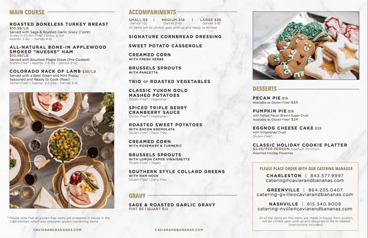 Caviar and Bananas Catering menu design example