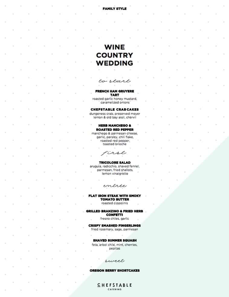 Chef Stable catering menu design example two
